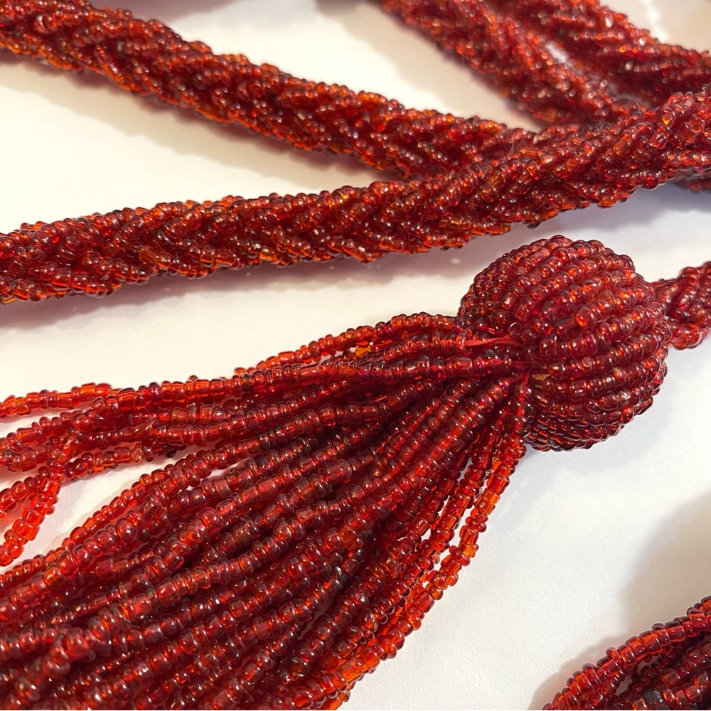9 Ft Burgundy Red Crimson Glass Beaded Braided Garland + Tassels Holiday Decor - Picture 2 of 8